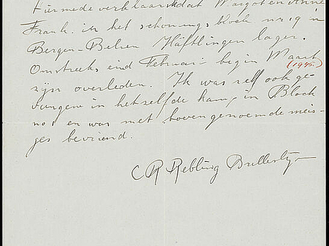 Eine handschriftliche Erklärung in niederländischer Sprache.