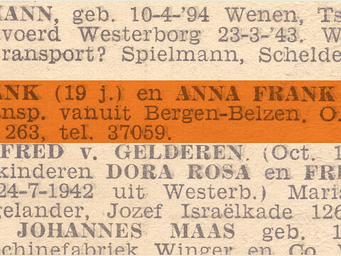 Auf dem Foto ist ein Ausschnitt in einer Zeitungsanzeige orange markiert.