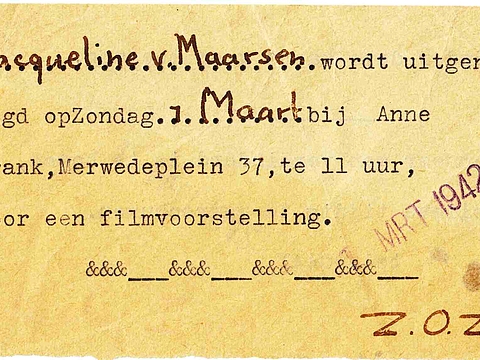 Niederländische Karte, der Name Jacqueline van Maarsen in Handschrift ergänzt.
